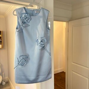 Self-Portrait Light Blue Mini Dress with Floral Details